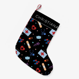 Personalisiert RN Nurse Medizinisches Muster Kleiner Weihnachtsstrumpf