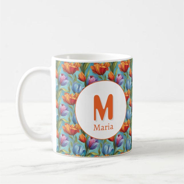 Personalisiert-Romantische Frühjahrsmädchen-Blume Kaffeetasse (Links)
