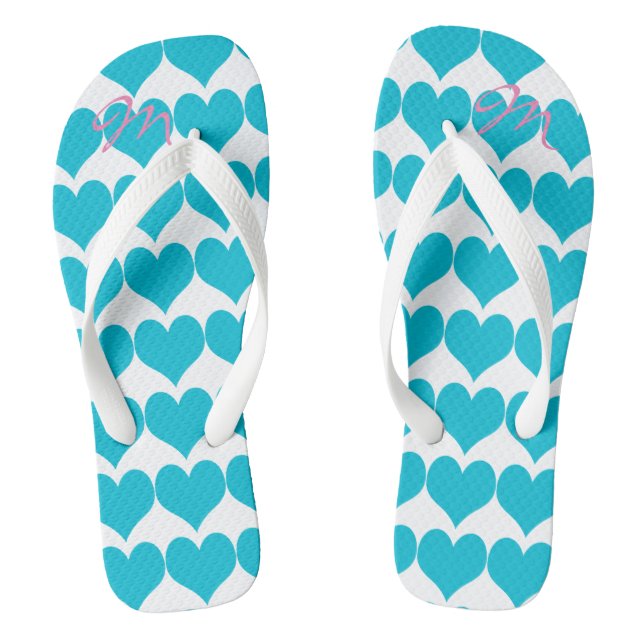 Personalisiert-Romantische türkisfarbene Herzen Fl Flip Flops (Fußbett)