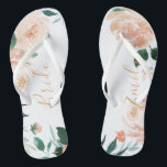 Personalisiert Romantischer Garten Pfirsichblütenb Flip Flops<br><div class="desc">Moderne Aquarellfarben pfirsichblütige und botanische Vegetation,  elegante und romantische,  große personalisierte Brautparty Geschenke für Braut zu sein.</div>