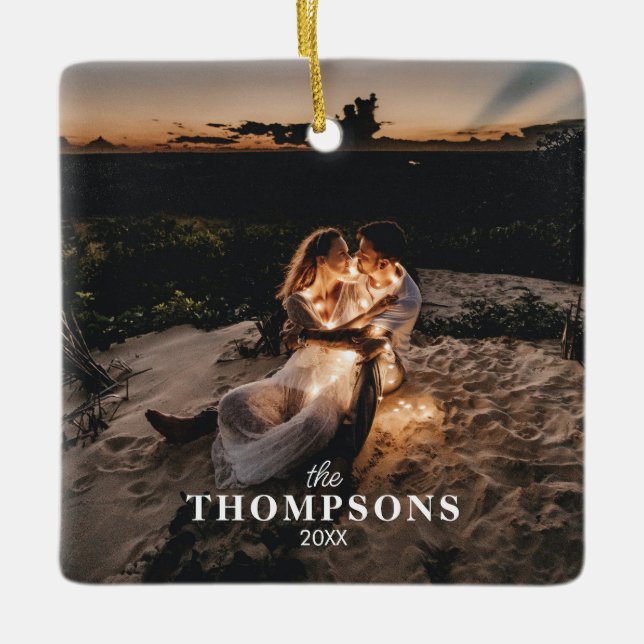 Personalisiert Romantisches Couple Foto Weihnachte Keramikornament (Vorderseite)