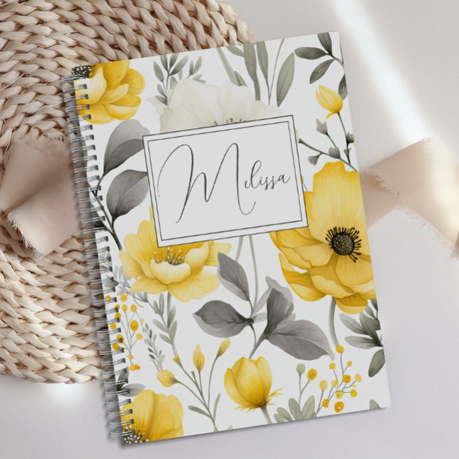 Personalisiert Romantisches Gelbgraublatt Notizbuch (Von Creator hochgeladen)