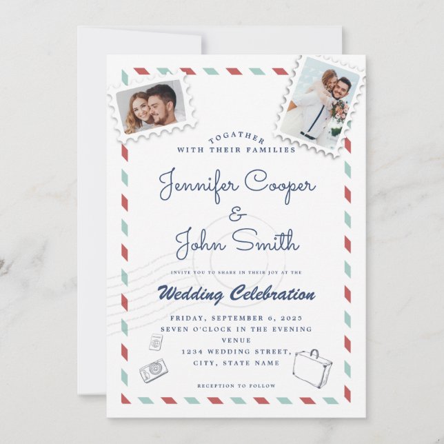 Personalisiert-Romantisches Paar Minimalistische H Einladung (Vorderseite)