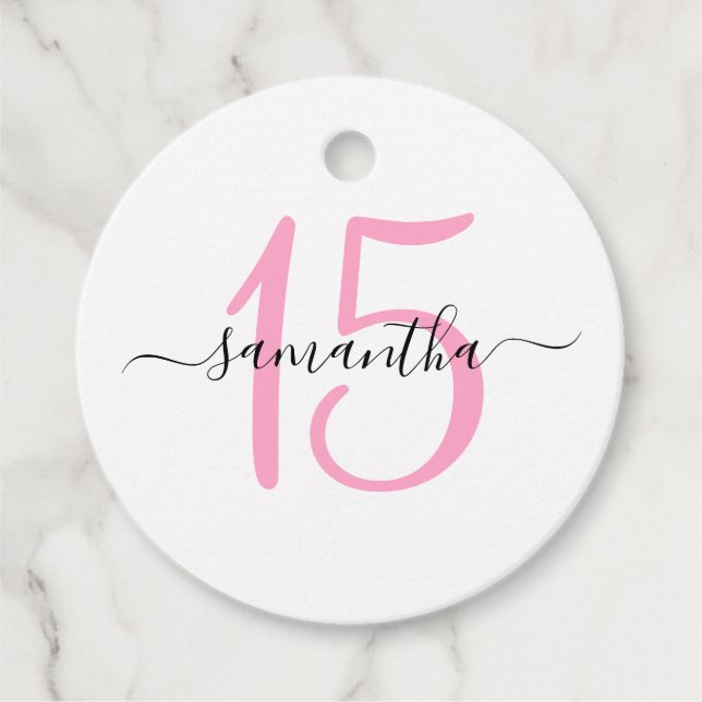 Personalisiert Rosa 15. Geburtstag Geschenkanhänger (Vorderseite)