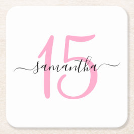 Personalisiert Rosa 15. Geburtstag Rechteckiger Pappuntersetzer