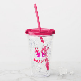 Personalisiert rosa Akryltumbler mit sonnigen Ohre Acryltrinkbecher