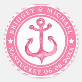 Personalisiert rosa Ankerkleber für Hochzeitsticke Runder Aufkleber