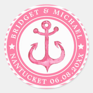 Personalisiert rosa Ankerkleber für Hochzeitsticke Runder Aufkleber