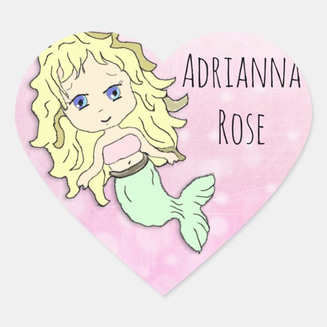 Personalisiert rosa Blonde Mermaid-Aufkleber Herz-Aufkleber (Vorderseite)