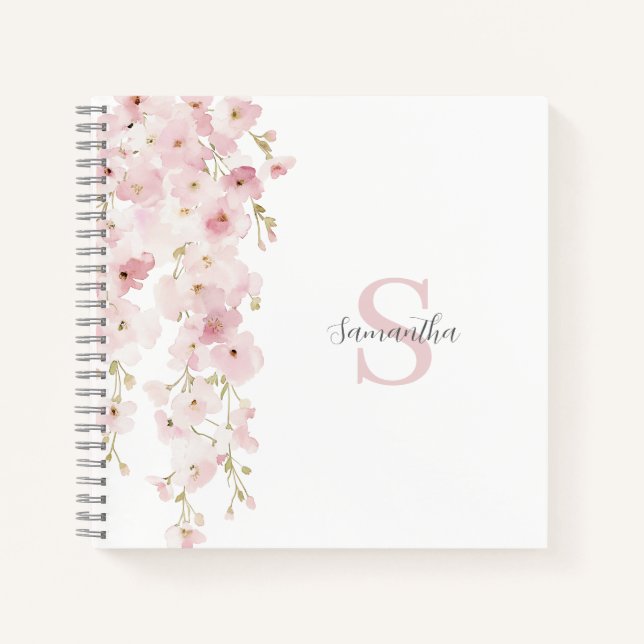 Personalisiert rosa Blumenfarbe Notizbuch (Vorderseite)