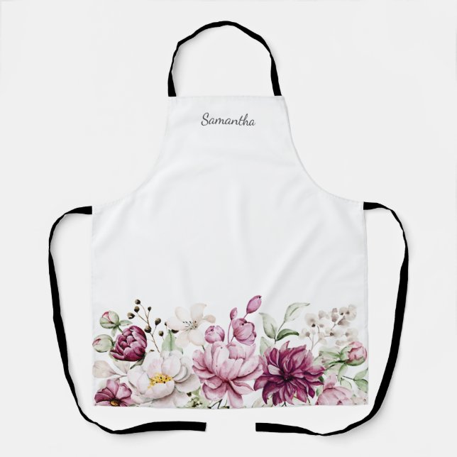 Personalisiert rosa Blumenfarbe Schürze (Vorderseite)