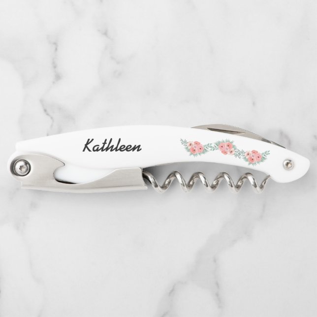 Personalisiert rosa Blumengeschenk Kellnermesser (Vorderseite)