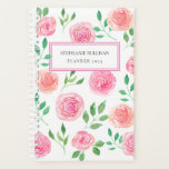 Personalisiert rosa Blumenplaner Planer<br><div class="desc">Dieser hübsche Blumenplaner ist mit rosa Aquarellrosen und grünen Blätter dekoriert.
Einfach anpassbar.
Verwenden Sie die Option Entwurfswerkzeug,  um die Textgröße,  den Stil und die Farbe zu ändern.
Weil wir unsere Kunstwerke erstellen,  werden Sie dieses exakte Bild von anderen Designern nicht finden.
Original Wasserfarbe © Michele Davies.</div>