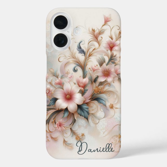 Personalisiert rosa Blüte iPhone 16 Hülle (Rückseite)