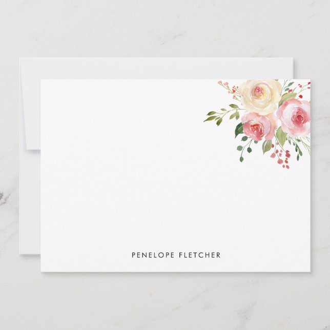 Personalisiert rosa Blüten Moderne Aquarellblume Mitteilungskarte (Vorderseite)