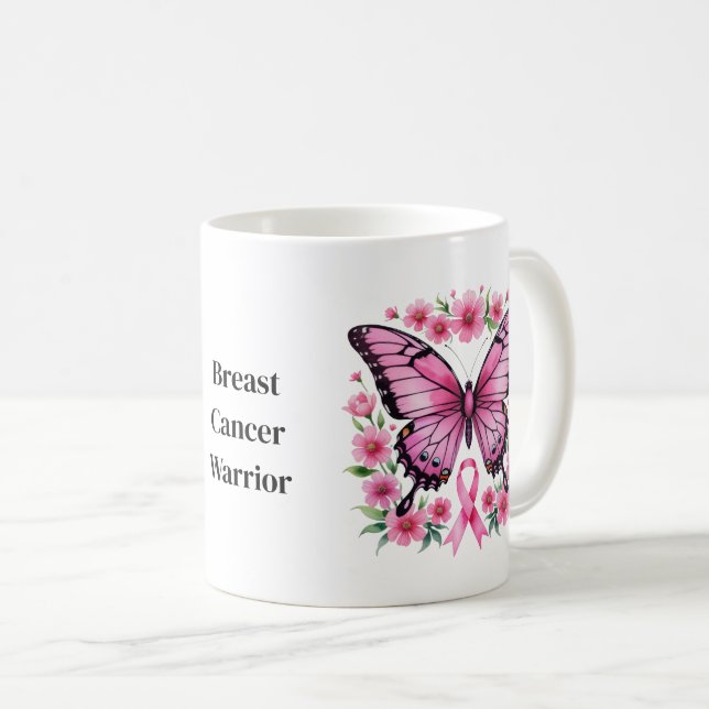 Personalisiert rosa Brustkrebs Kaffeetasse (VorderseiteRechts)