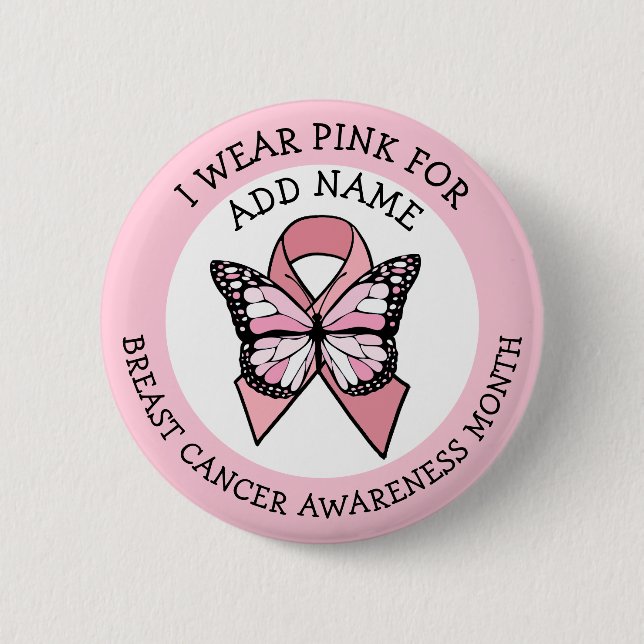 Personalisiert rosa Brustkrebs Monat Bu Button (Vorderseite)