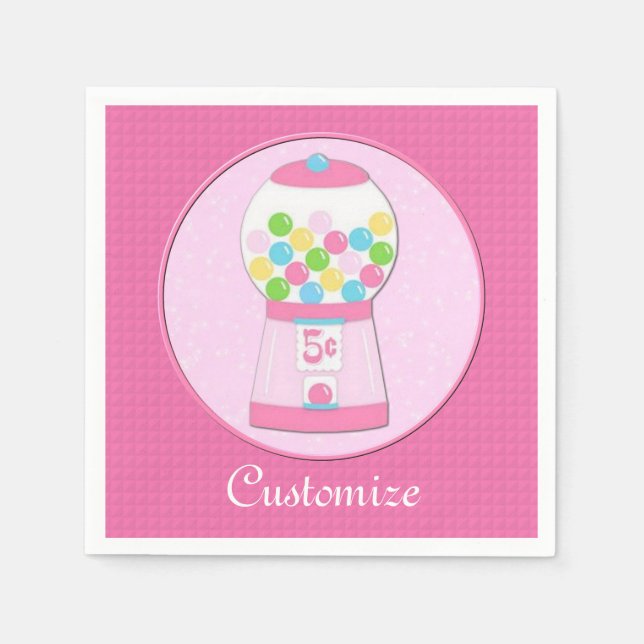 Personalisiert rosa Bubblegum Maschine Napkins Serviette (Vorderseite)