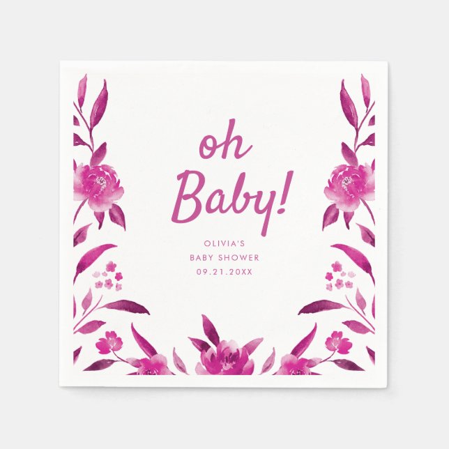Personalisiert rosa Chinoiserie Blumendusche Serviette (Vorderseite)