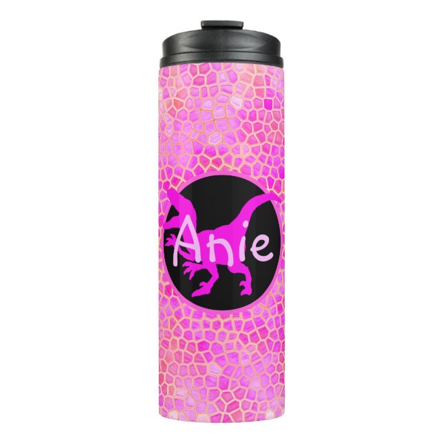 Personalisiert rosa Dinosaurier verborgen Thermosbecher (Vorderseite)