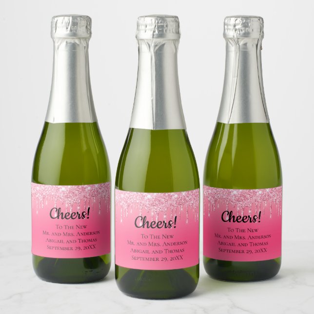 Personalisiert rosa Dripping Glitzer Trendy Weddin (Flaschen)