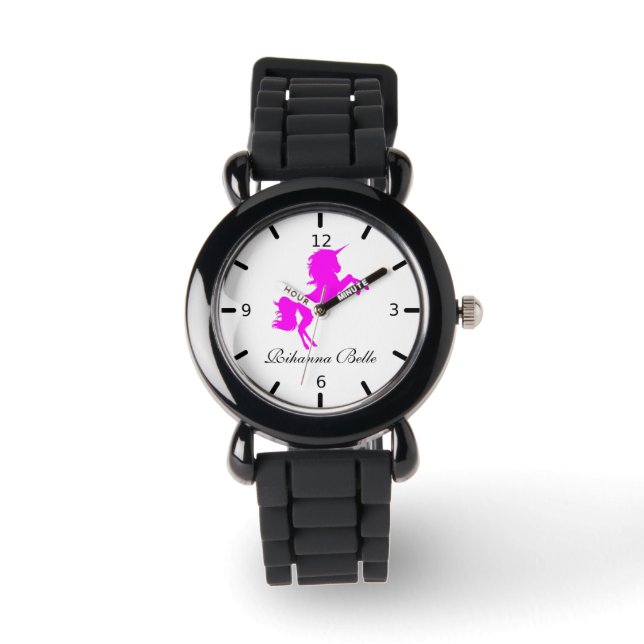 Personalisiert rosa Einhorn Armbanduhr (Vorderseite)