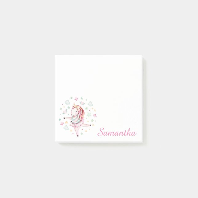 Personalisiert rosa Einhorn Ballerina Hinweise Post-it Klebezettel (Vorderseite)