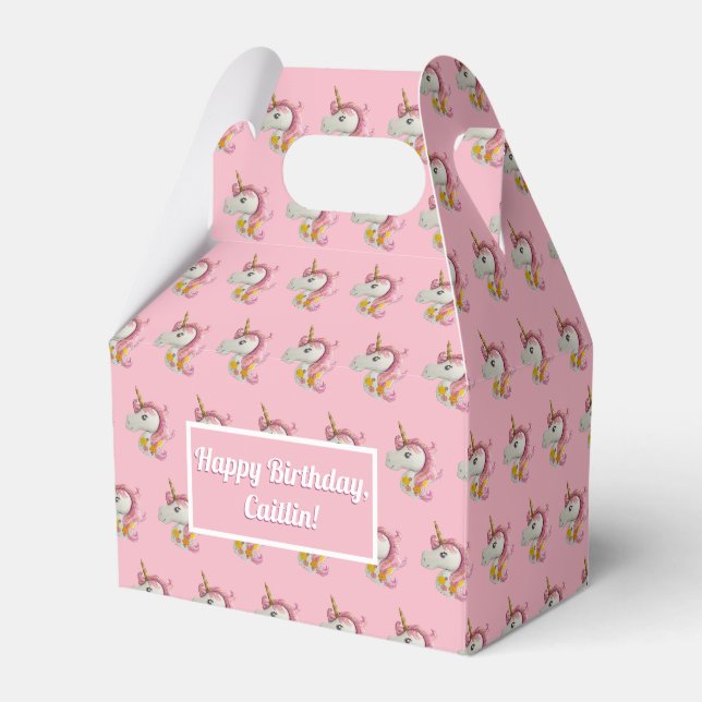Personalisiert rosa Einhorn-Gastgeschenk-Box Geschenkschachtel (Vorderseite)