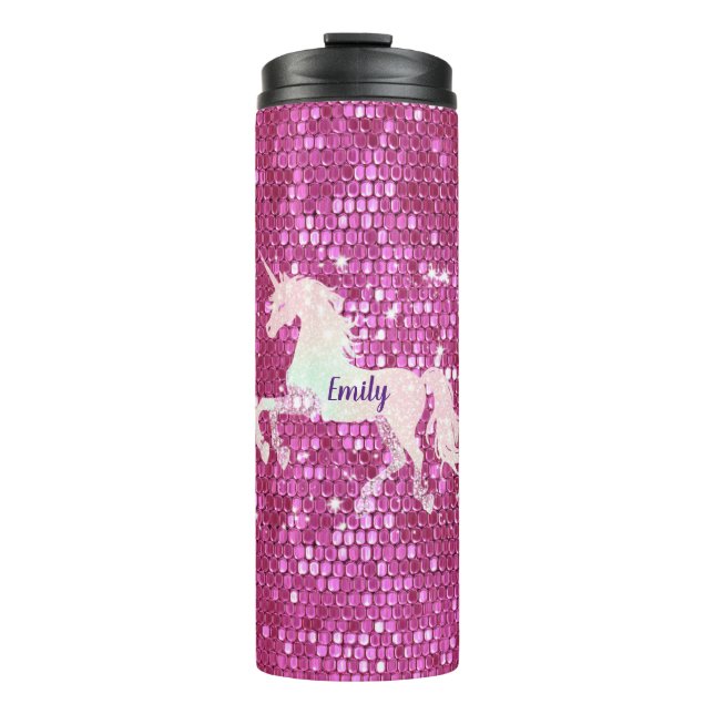 Personalisiert rosa Einhorn-Thermaltumbler Thermosbecher (Vorderseite)