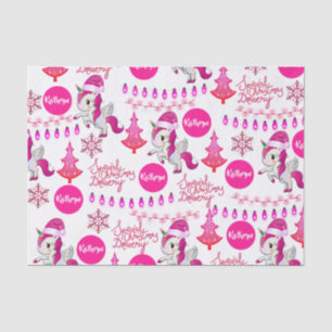 Personalisiert rosa Einhorn Weihnachtszittel Seidenpapier