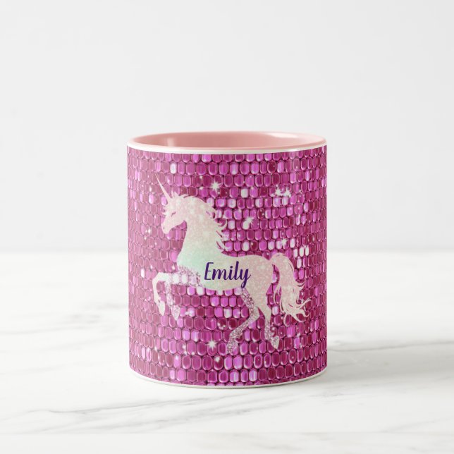 Personalisiert rosa Einhorn Zweifarbige Tasse (Mittel)