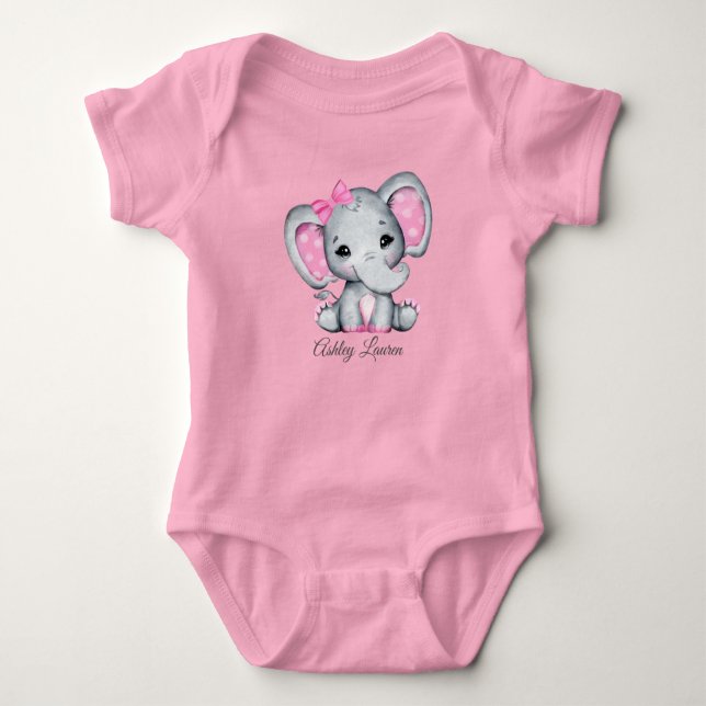 Personalisiert-rosa-Elefant Baby Strampler (Vorderseite)