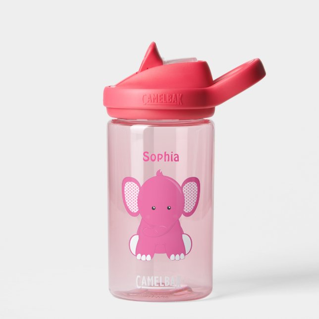Personalisiert rosa Elefantenflasche Trinkflasche (Links)