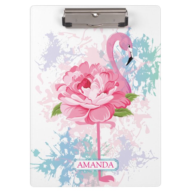 Personalisiert rosa Flamingo Klemmbrett (Vorderseite)