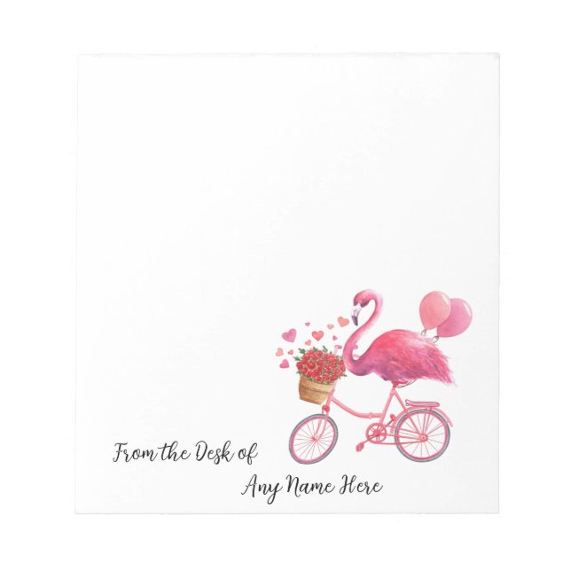 Personalisiert rosa Flamingo mit Herz Notizblock (Vorderseite)
