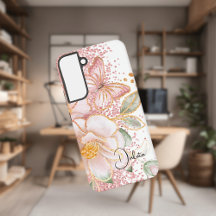 Personalisiert rosa Floral und Schmetterling Handy