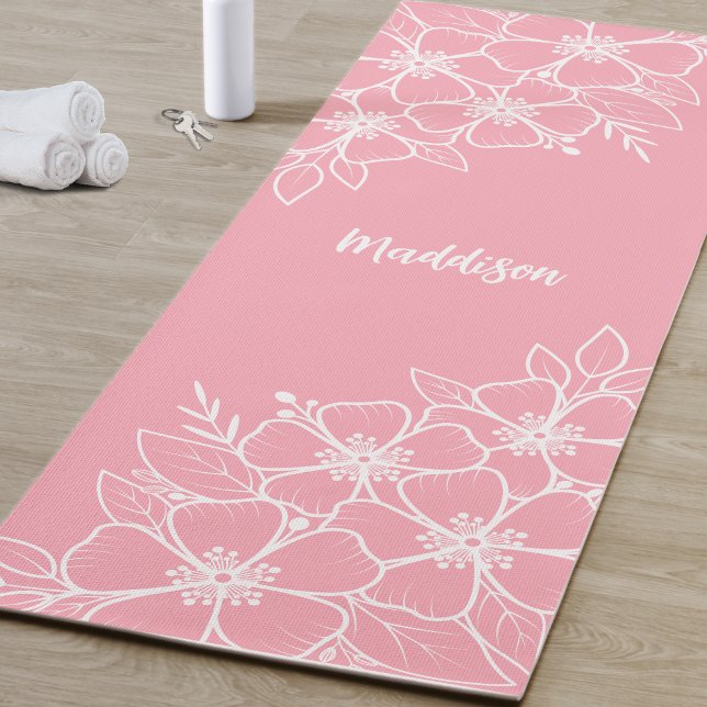 Personalisiert rosa Floral Yogamatte (Personalized Pink Floral Yoga Mat)