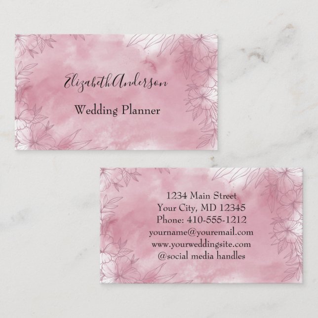 Personalisiert rosa, florale Feminine für sie Visitenkarte (Vorne/Hinten)