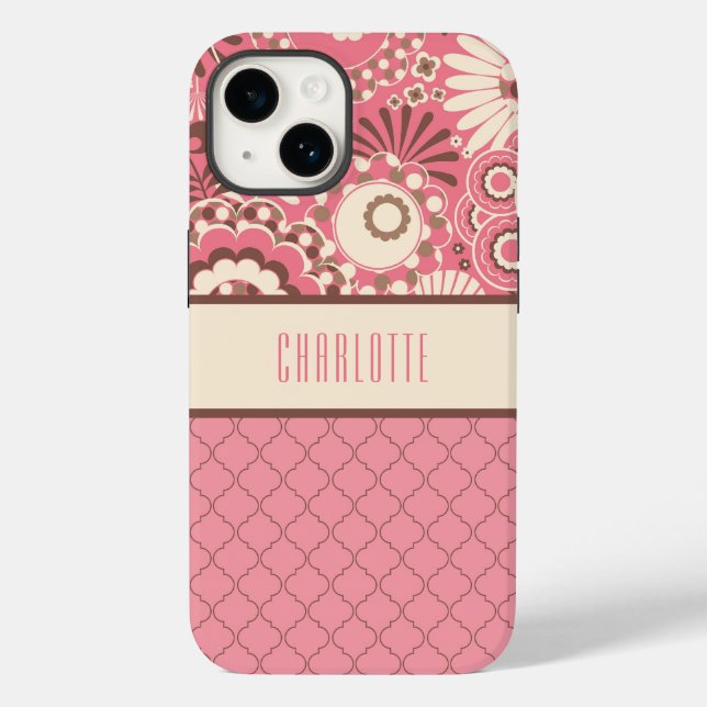 Personalisiert rosa florales TelefonCase Case-Mate iPhone 14 Hülle (Rückseite)