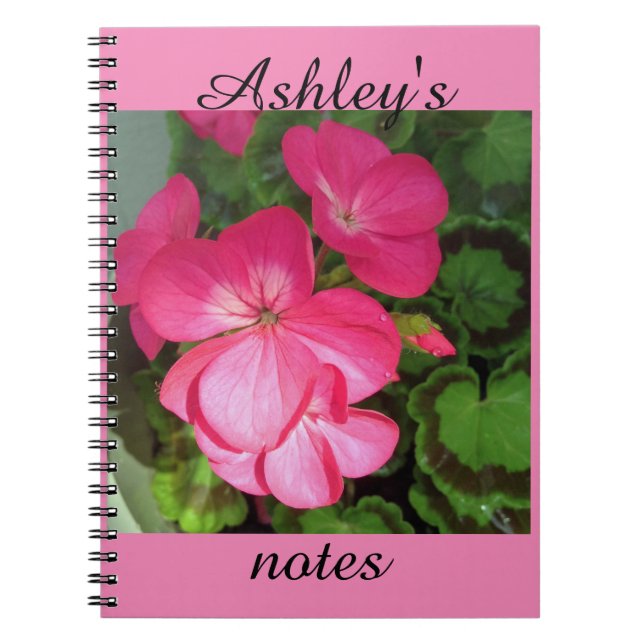 Personalisiert-Rosa-Geranium-Notebook Notizblock (Vorderseite)