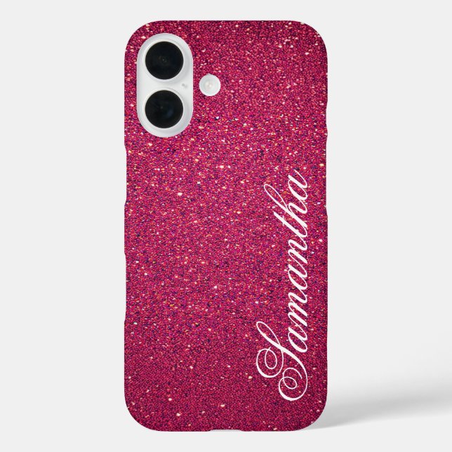 Personalisiert rosa Glitzer iPhone 16 Hülle (Rückseite)