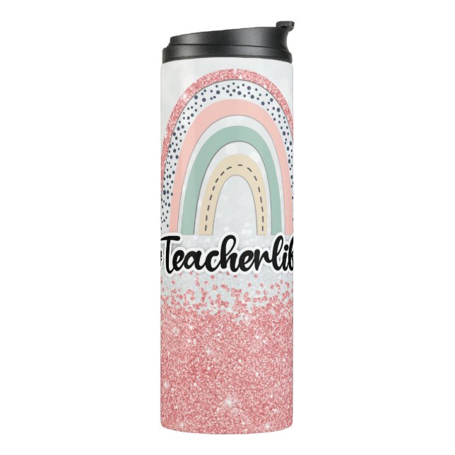 Personalisiert-rosa-Glitzer-Lehrer Thermosbecher (Nach links gedreht)