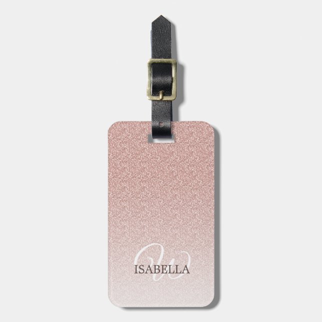 Personalisiert rosa Glitzer Ombre Name Monogram Gepäckanhänger (Vorderseite vertikal)