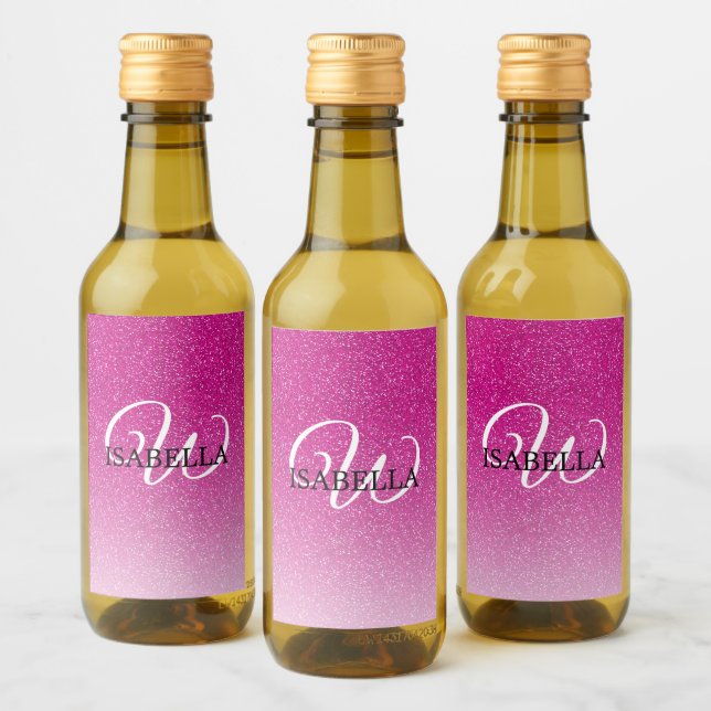 Personalisiert rosa Glitzer Ombre Name Monogram Weinetikett (Flaschen)