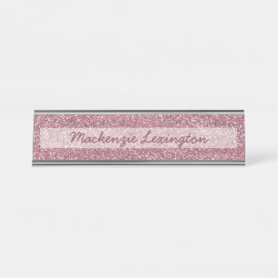 Personalisiert rosa Glitzer Rotgold Schreibtischnamensplakette
