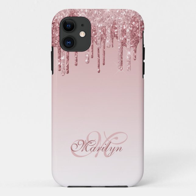 Personalisiert rosa Glitzer Tropfen mit Monogramm Case-Mate iPhone Hülle (Rückseite)