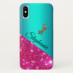 Personalisiert rosa Glitzer und Aqua Funkelnd Einh Case-Mate iPhone Hülle