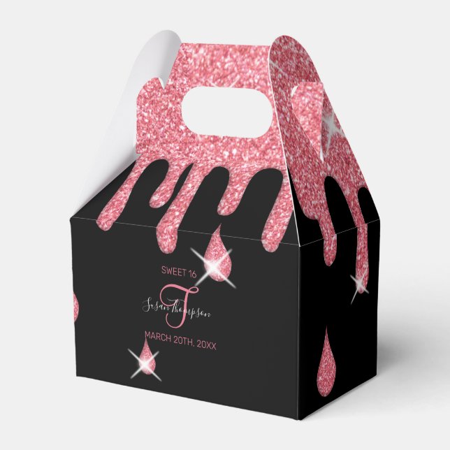 Personalisiert rosa Glitzer Wirkung Glitzern Gebur Geschenkschachtel (Vorderseite)