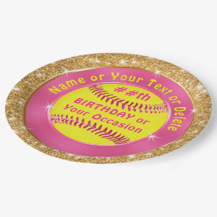 Personalisiert rosa-goldfarbene Niedliche Softball Pappteller