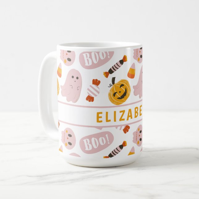 Personalisiert-rosa Halloween Kaffeetasse (Vorderseite Links)